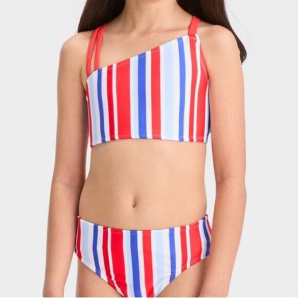 Girls' 2Pc Multi Striped Bikini Set XS 4/5 Cat & Jack - Picture 1 of 4